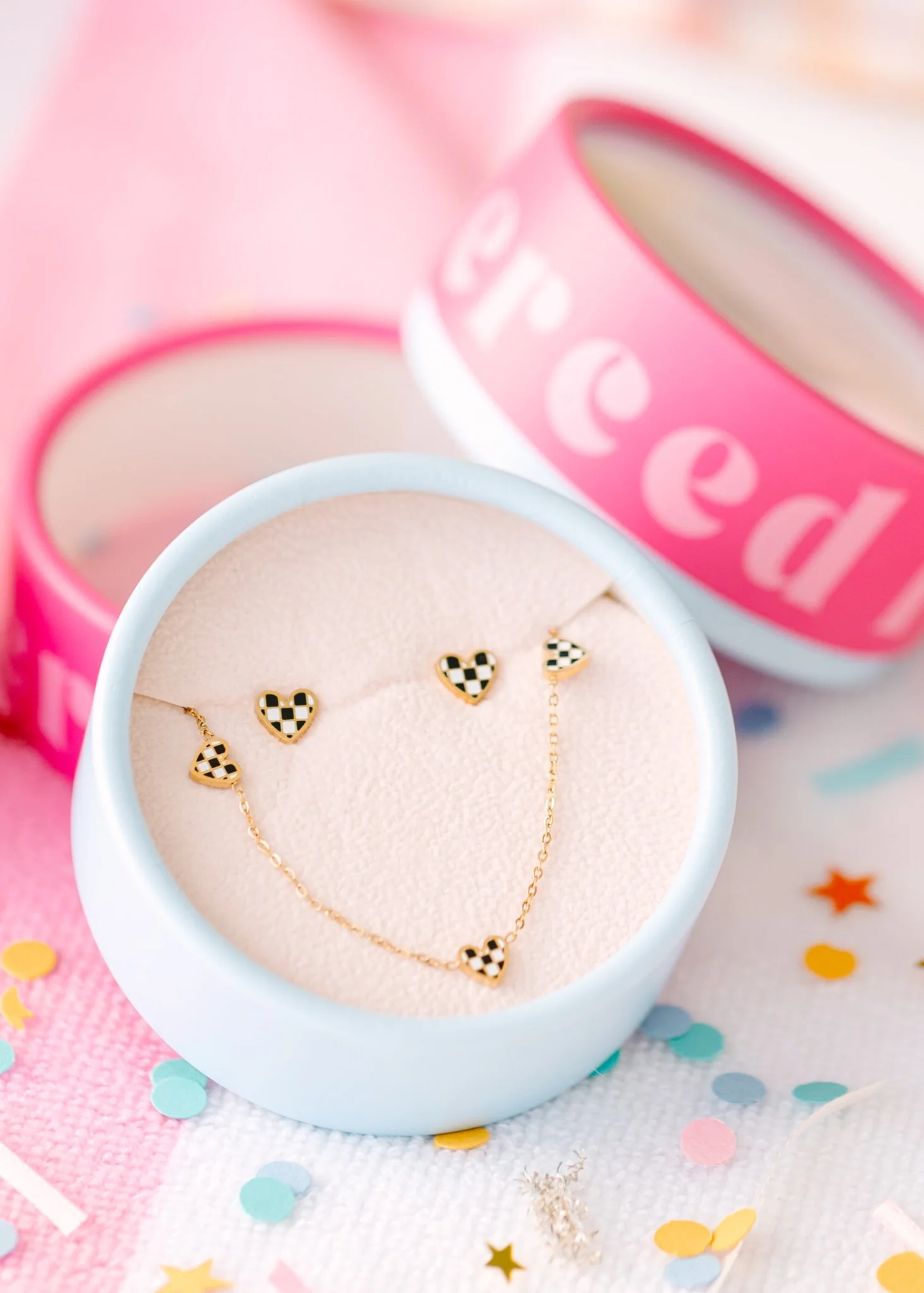 Black/White Checkered Heart Set